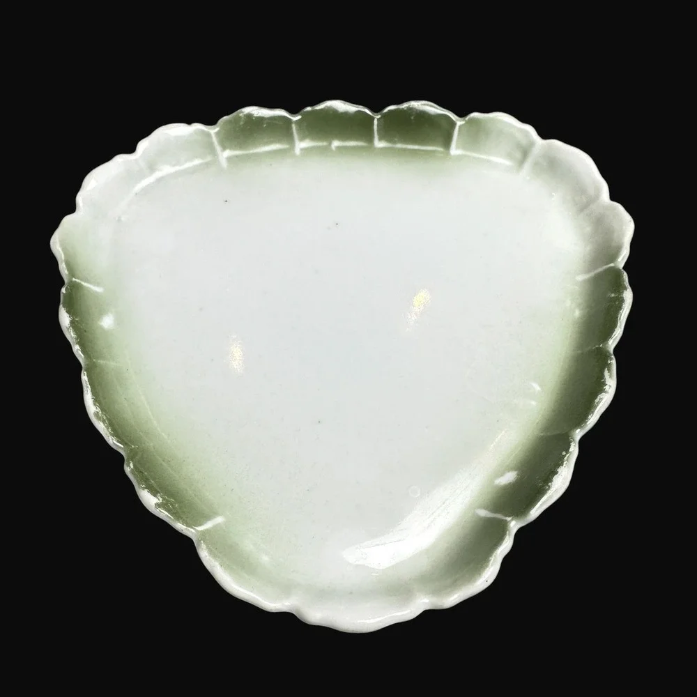 Antique Victorian Porcelain Cheese Butter Dome Rose Floral Green‎ Gold Crest 2pc